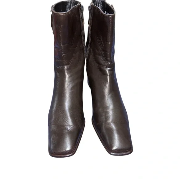 Stuart Weitzman Soft Brown Leather Ankle Boots square toe size 7.5 VGUC - Picture 4 of 10